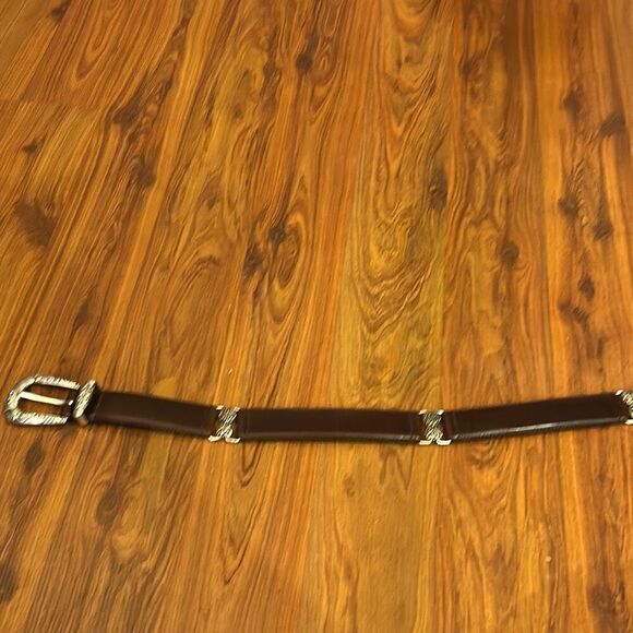 Fossil brown leather belt with silver buckle filigree hardware belt main image 4